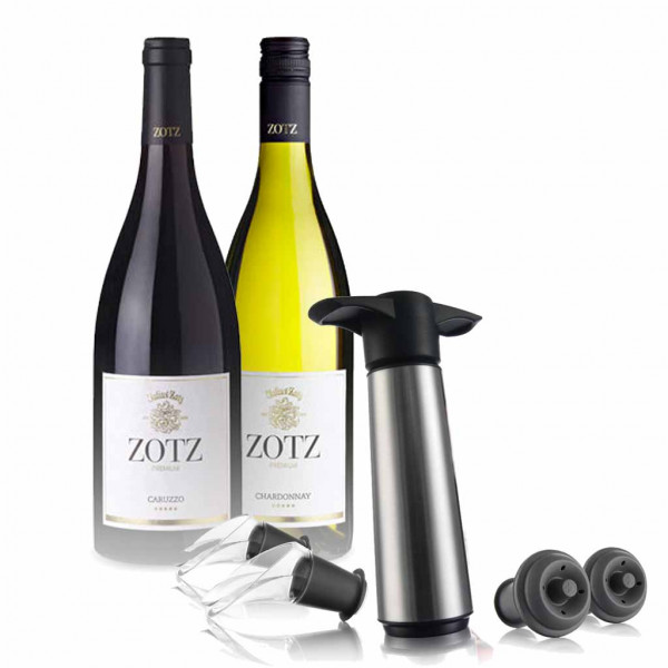 Wein-Geschenkset Caruzzo & Chardonnay 500 & Vacu Vin Pumpenset