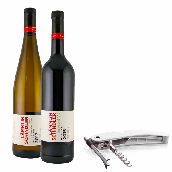 Wein-Geschenkset Merlot & Fumé Blanc + Vacu Vin Kellnermesser