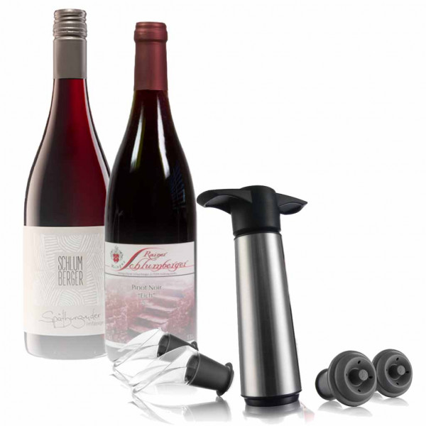 "Weinpumpen" Weingeschenk im Set: 2 Schlumberger Weine & Vacu Vin Pumpenset