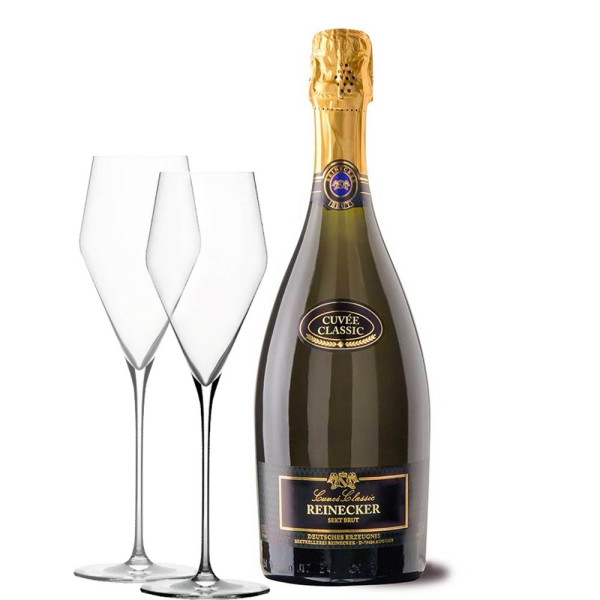 CHAMPus Geschenkset - Reinecker Cuvee Classic Réserve Brut + 2 Zalto Champagner Gläser