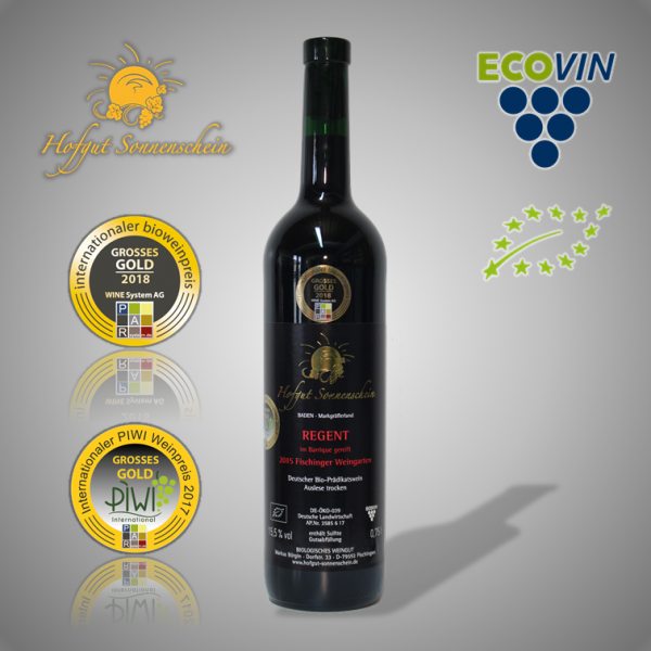 Regent Rotwein 2015, Barrique Auslese trocken - Hofgut Sonnenschein - Biowein